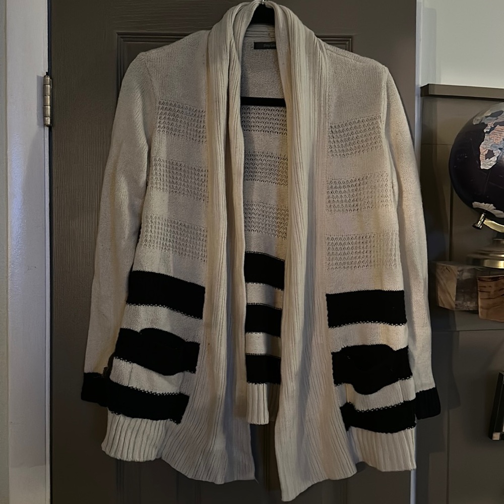 Cream and black, striped cardigan